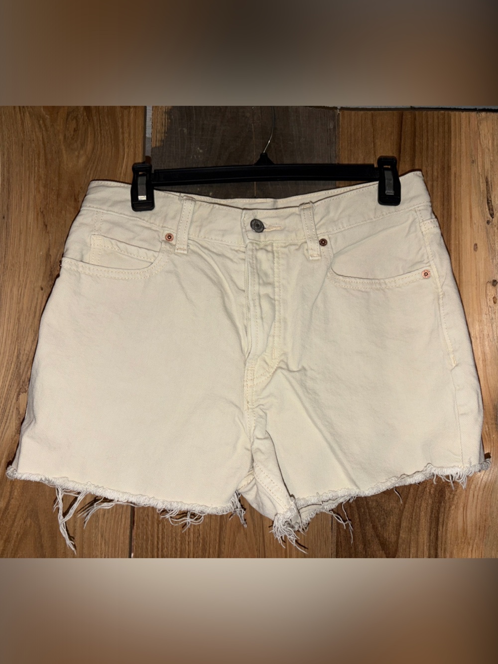 Old Navy High-Rise Cream Frayed Hem Denim Shorts